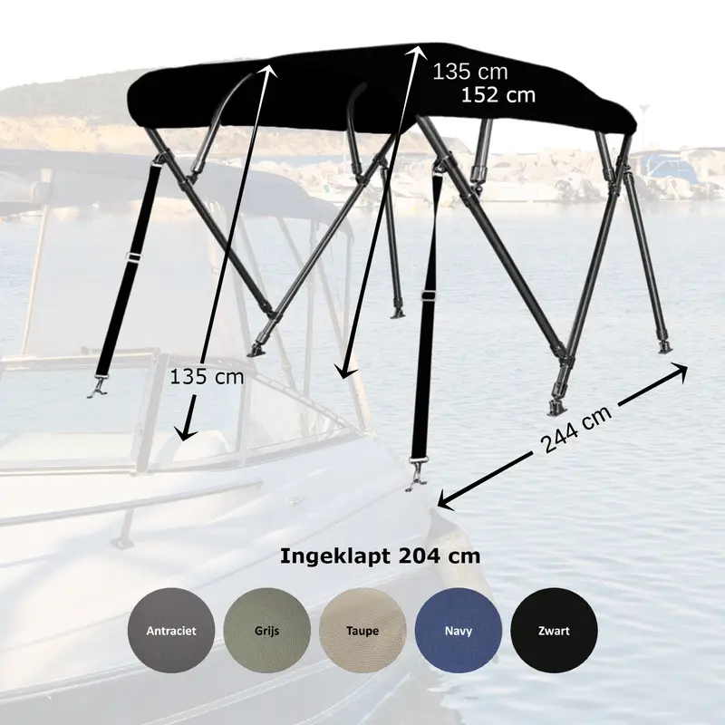 Biminitop 4-boogs Sunmaster Basic Line – 244 cm | 22 mm RVS