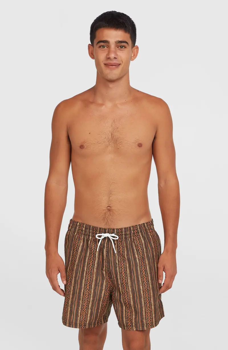Cali Print 15'' Swim Shorts | Orange Pressed Lines