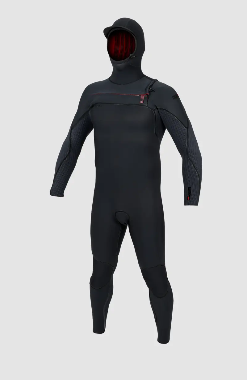 Hyperfreak Fire 5/4+ Chest Zip Wetsuit with Hood | BLACK/BLACK