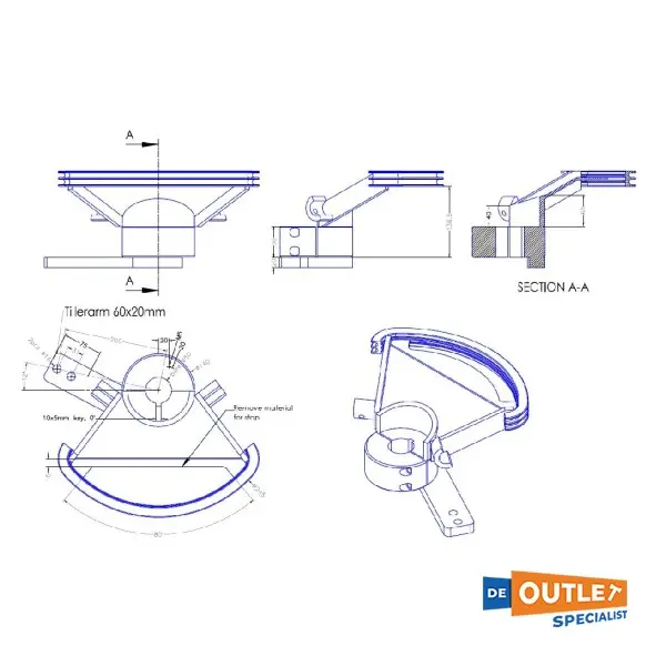Jefa tillerarm quadrant 60x20 mm aluminium