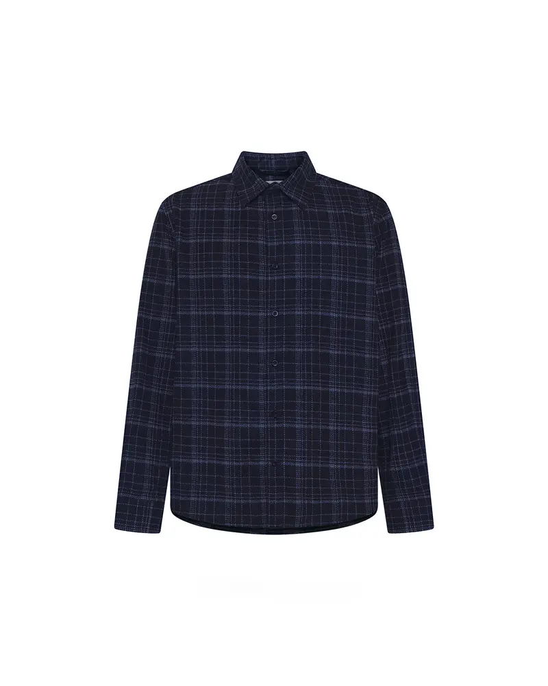 Knowledge Cotton Apparel Dune Regular Merino Check Shirt Navy