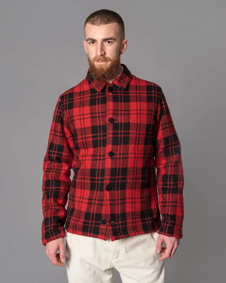 La Paz Baptista Classic Worker Jacket Red Black Checks Wool