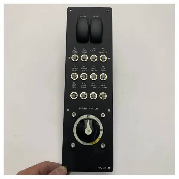 Marine Single Engine Control Panel with Battery Switch - 12V DC Boat Electrical System