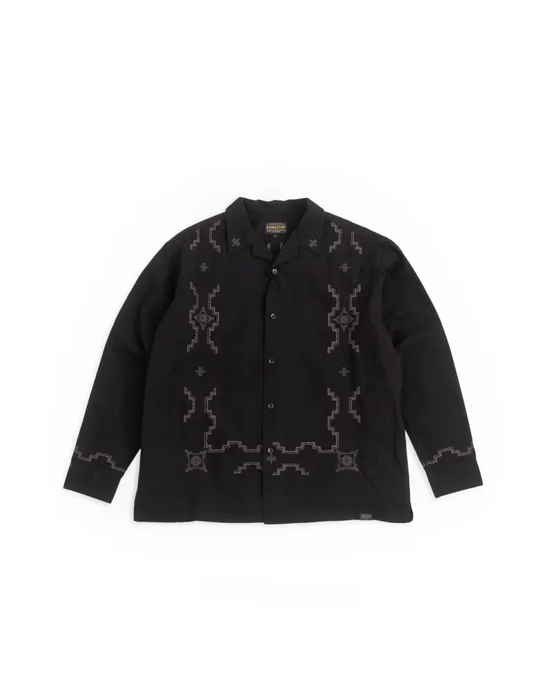Pendleton Embroided Open Collar Pocket Shirt Black Harding