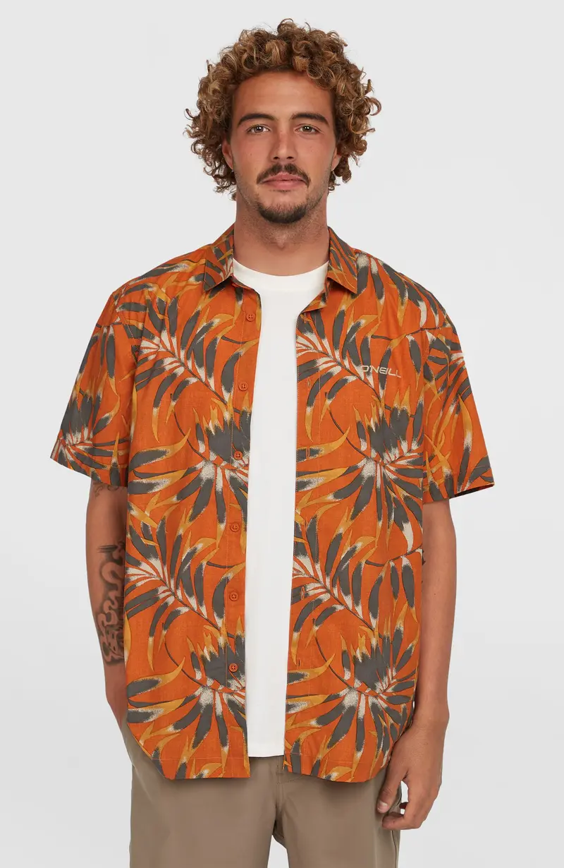 Print Shirt | Orange Dipped Leaves