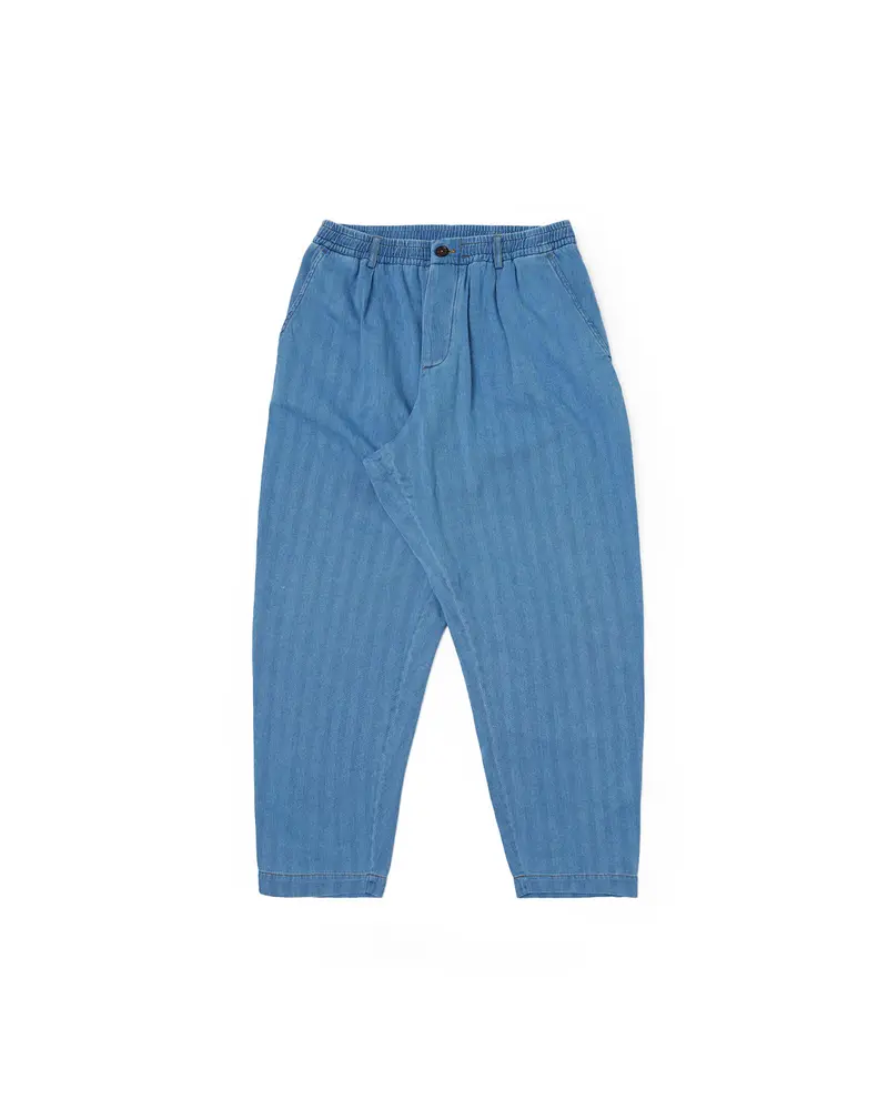 Universal Works Pleated Track Pant Herringbone Washed Indigo