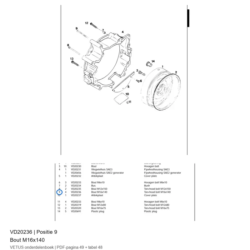 Vetus Bout M16x140 - VD20236