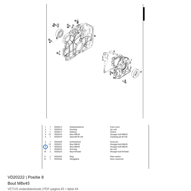 Vetus Bout M8x45 - VD20222