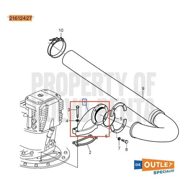 Volvo Penta IPS exhaust bent brons - 21612427